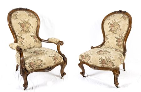 Coppia di poltrone vittoriane inglesi - XIX secolo 