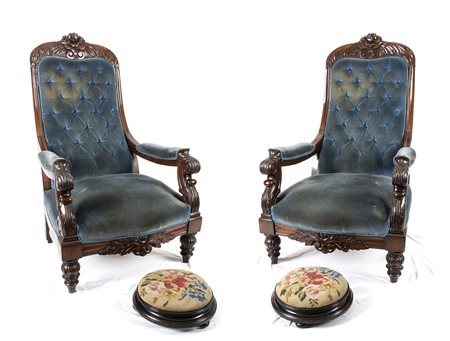 Coppia di poltrone vittoriane inglesi - XIX secolo 