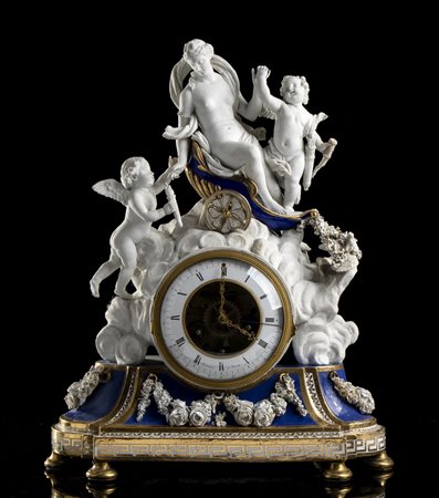 Raro orologio Luigi XVI in porcellana bianca e blu con movimento a vista - Jacques-Thomas Bréant (1753-1807)