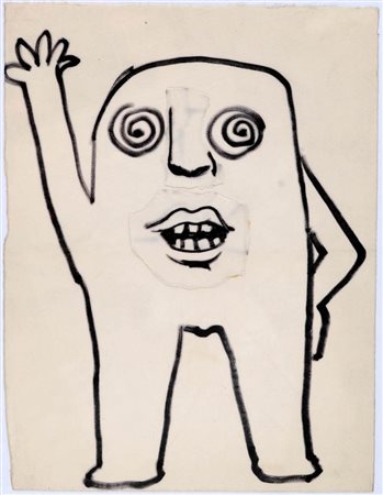 ENRICO BAJ 1924 - 2003 Senza titolo Pennarello e collage su carta, cm. 33 x...