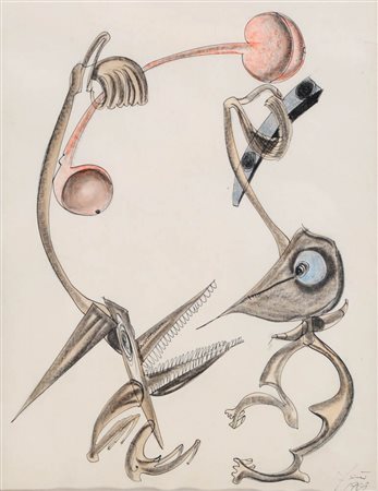 ERRO 1932 Senza titolo, 1963 Tecnica mista su carta, cm. 42 x 32 Firmato e...