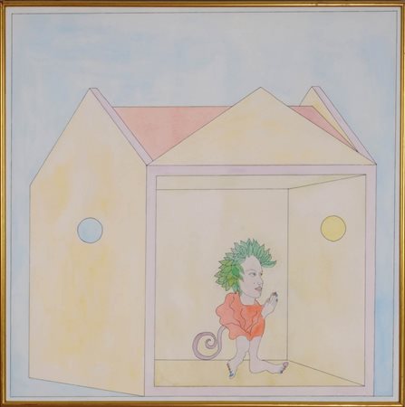 LUIGI ONTANI 1943 " Cella Grillo Poeta ", anni 70 China acquarello su carta,...