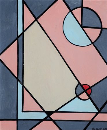 MARIO NUTI 1923 - 1996 " Composizione ", 1949 Tempera su cartone, cm. 60 x 50...