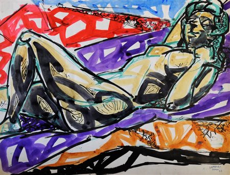 ANGELO SAVELLI 1911 - 1995 Senza titolo, 1947 Tecnica mista su carta, cm. 46...