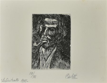 Mario Carletti AUTORITRATTO incisione su carta, cm 15x19 (lastra cm 10x7);...