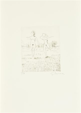 G. Brenna FIGURE DANZANTI incisione su carta, battuta cm 19x16, su foglio...