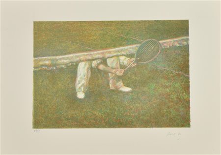 Guillermo Roux IL TENNISTA litografia su carta, mm 330x482, su foglio cm...