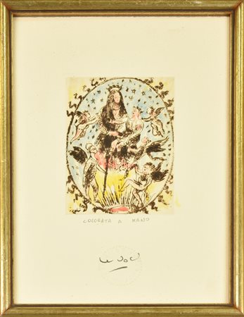 Luigi Le Voci INCISIONE SU CARTA COLORATA A MANO battuta 11,5x8,5 cm, su...