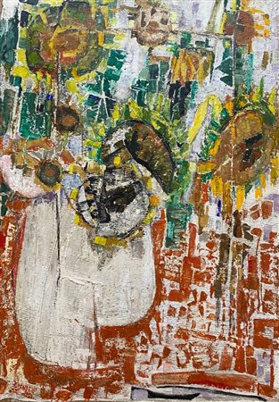 Fausto Pirandello “Fiori e vaso bianco” 1957