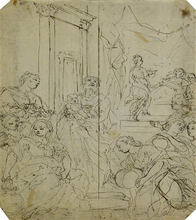 Scuola lombarda del XVII secolo NASCITA DI CRISTO inchiostro su carta...