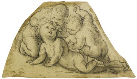 Scuola italiana del XVIII secolo STUDIO PER LUNETTA CON TRE PUTTI matita su...