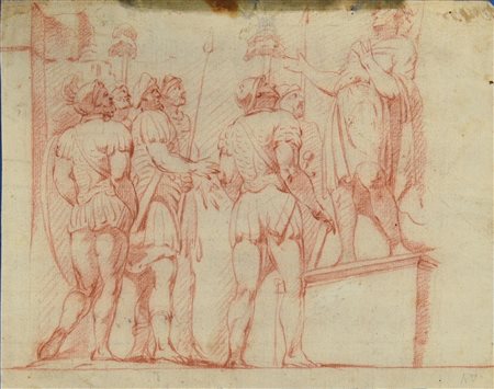 Scuola italiana del XVIII secolo SCENA DI STORIA ROMANA sanguigna su carta...