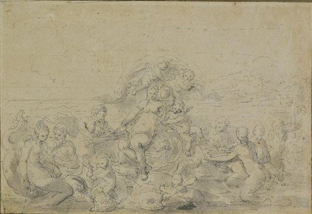 Scuola francese del XVII secolo TRIONFO DI GALATEA inchiostro acquerellato su...