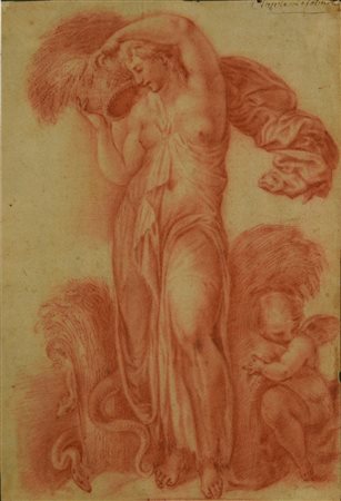 A firma Claude Lefèbvre ALLEGORIA sanguigna su carta vergellata, cm 33,2x22,8