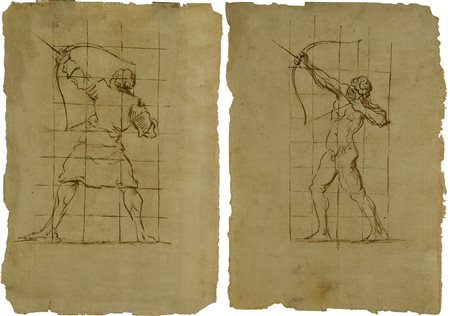 Scuola veneta del XVIII secolo DUE STUDI DI ARCIERI china su carta vergellata...