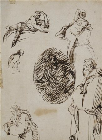 Attribuito a Filippo Agricola STUDI DI FIGURE E NUDI inchiostro su carta...