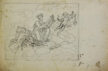 Scuola Neoclassica TERSICORE matita su carta vergellata, cm 29,8x45,5 sul...