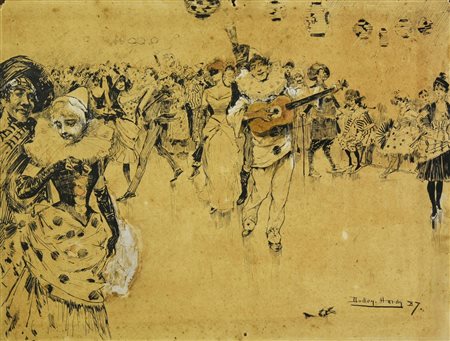 Hardy Dudley (1865 - 1922) FESTA DI CARNEVALE, 1887 inchiostro e biacca su...