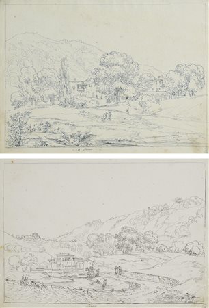 Pietro Ronzoni (1780 - 1862) COPPIA DI VEDUTE china su carta vergellata, cm...