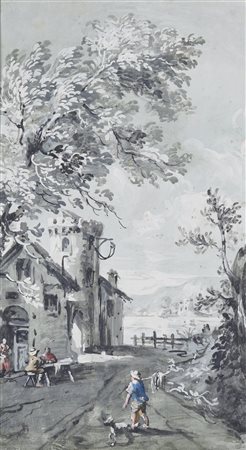 Scuola francese della fine del XIX secolo VEDUTA tempera e gouache su carta,...