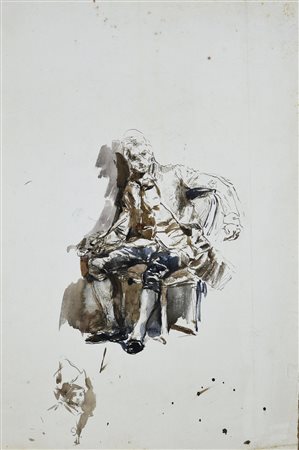 Attribuito a Mose' Bianchi (1840 - 1904) STUDIO DI FIGURA DI GENTILUOMO china...