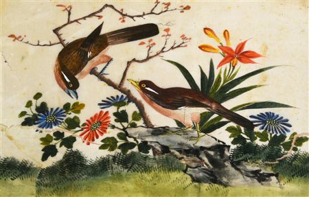 Scuola orientale del XIX secolo UCCELLI carta giappone, cm 16x23