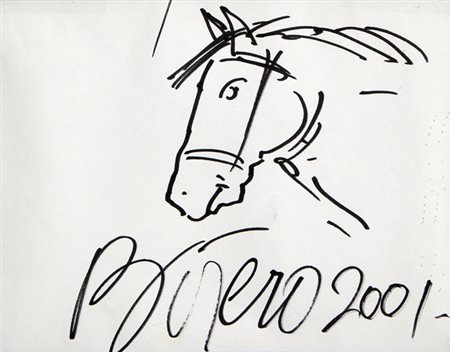 BOTERO Fernando (Medellin 1932) Cavallo, 2001 pennarello su carta, cm. 17 x...