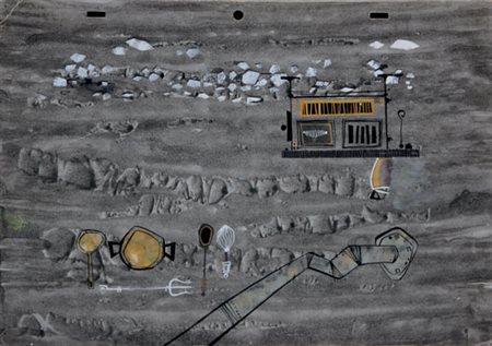 PASCALI Pino ((Bari 1935 - Roma 1968) Interno cucina tecnica mista su...