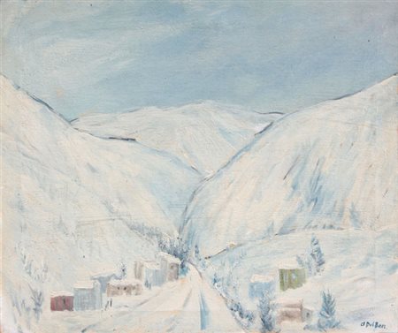 DEL BON Angelo (Milano 1898 - Desio 1952) Borgo sotto la neve, 1946 olio su...