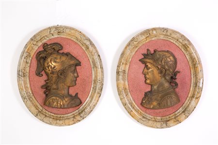 Pair of gilt bronze oval medallions