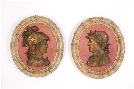 Pair of gilt bronze oval medallions