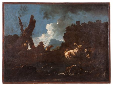 ROSA DA TIVOLI PHILIP PETER ROOS (attr.). Painting "SHEPHERD WITH ARMMENTS"