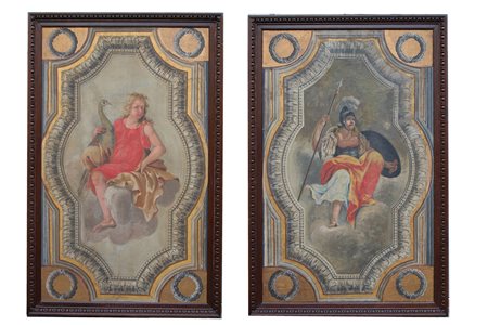 Pair of large paintings "GIUNONE" and "MINERVA"