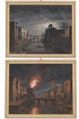 Pair of paintings "NIGHT RIVER CHANNELS"