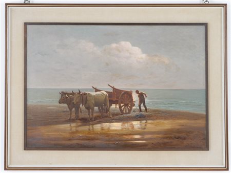 RAFFAELLO CELOMMI. Painting "CART WITH OXEN AND FARMER"