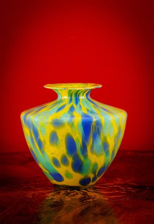 Vaso a boccia in vetro giallo e verde