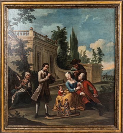 GESUALDO FRANCESCO FERRI attribuibile a
(San Miniato 1728 - Firenze 1788)
Scena galante davanti ad uno spettacolo di burattini