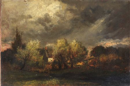CHARLES-FRANÇOIS DAUBIGNY, attribuibile a
(Parigi, 1817 - 1878)
Paesaggio campestre