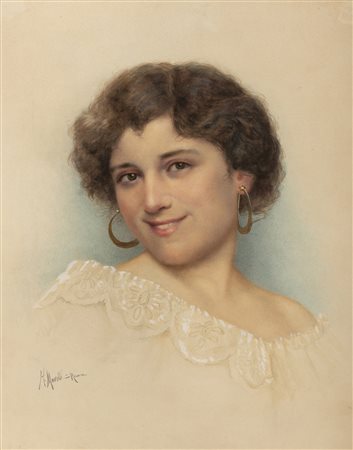 ACQUARELLO RITRATTO DI DONNA F.TO R. MORETTI