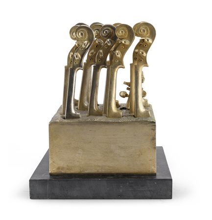 SCULTURA VIOLINI IN BRONZO DORATO