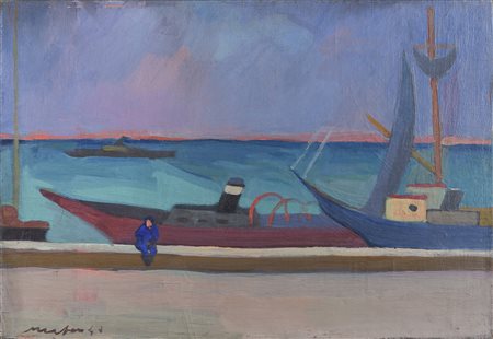 DIPINTO BARCHE AL PORTO DI MARIO MAFAI