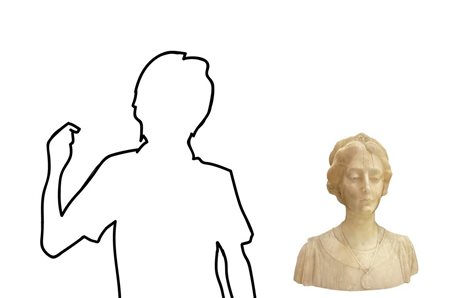 Scultore toscano della fine del XVIII secolo/inizi XIX secolo. Mezzobusto in alabastro di Volterra raffigurante nobildonna “Beatrice”. H cm 46, base 47x23.