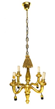 Antico lampadario in legno dorato a foglia, Sicily, XVIII secolo