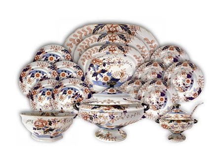 Davenport Longport Imari China - Prestigioso servizio di piatti in porcellana con motivi floreali , XVIII secolo