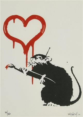 Da Banksy RAT HEART COLOR eliografia, cm 38x28,5; es. 30/150 firma in lastra,...