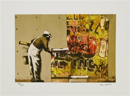 Da Banksy SENZA TITOLO eliografia su carta, cm 28,5x38; es. 42/300 firma in...
