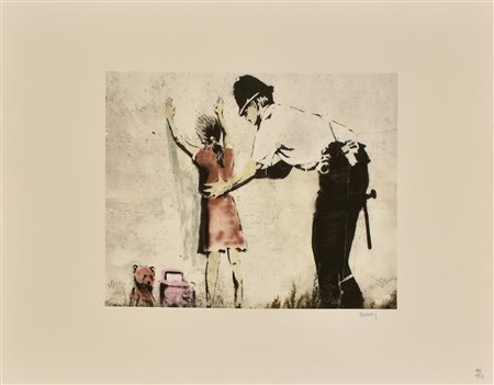 Da Banksy POLICE STOP AND SEARCH GIRL litografia offset su carta Fabriano...