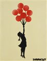 Banksy GIRL WITH A BALLOON spray stencil su tela, cm 35x27; es.7/10 sul...