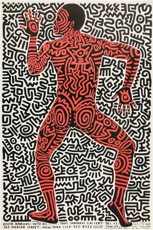 Keith Haring INTO 84 stampa litografica offset applicata su tela, cm 89x59...