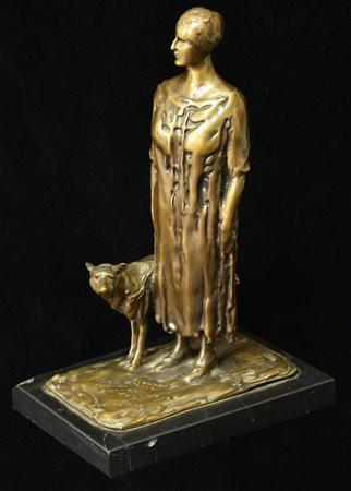 Mario Restelli LA SIGNORA FOSSATI CON IL SUO CANE scultura in bronzo, h cm...
